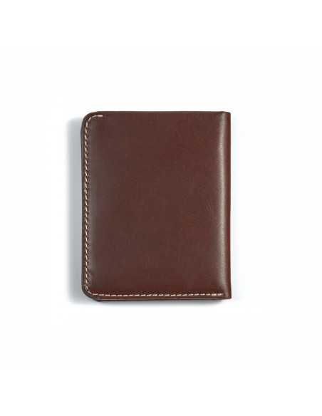 Small brown leather men’s wallet with bill compartment, rear view on white background - MONPIEL