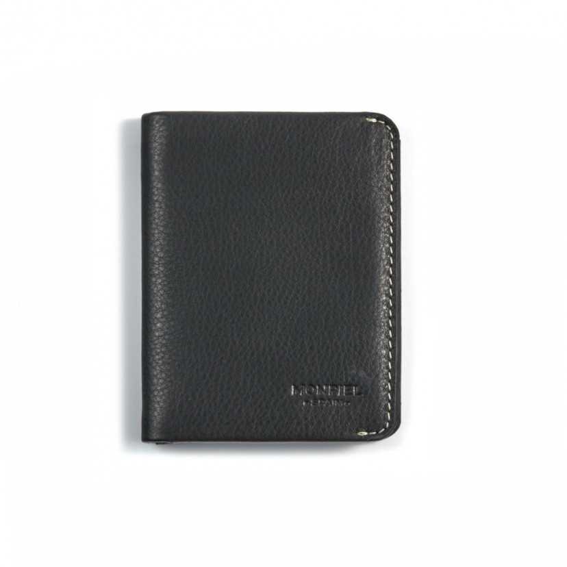 Small men's leather wallet in brown, rear view on a white background - MONPIEL
