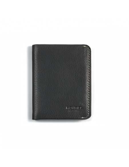Small black leather men’s wallet with bill compartment, front view on white background - MONPIEL