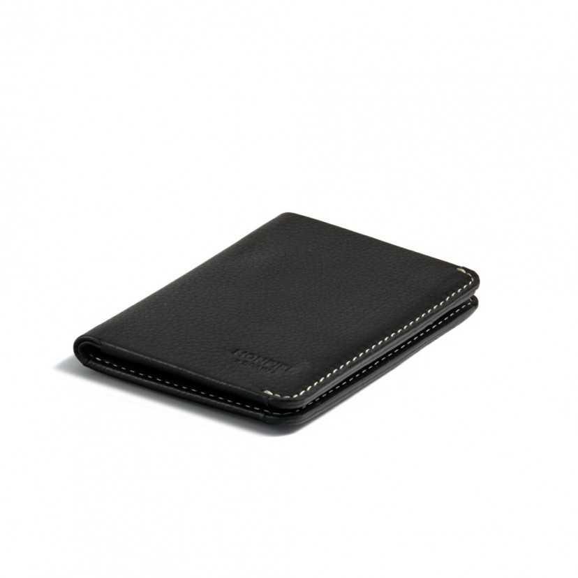 Small men's leather wallet in black, perspective view on a white background - MONPIEL