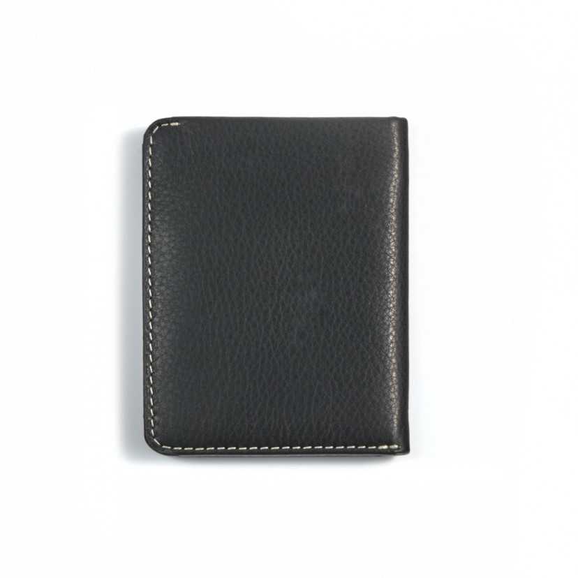 Small men's leather wallet in black with rear view and stitching detail on a white background - MONPIEL