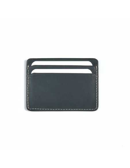 Porta-cartões mini de couro azul, vista traseira e detalhe das divisórias sobre fundo branco - MONPIEL Porta-cartões mini de couro azul, vista traseira e detalhe das divisórias sobre fundo branco - MONPIEL
