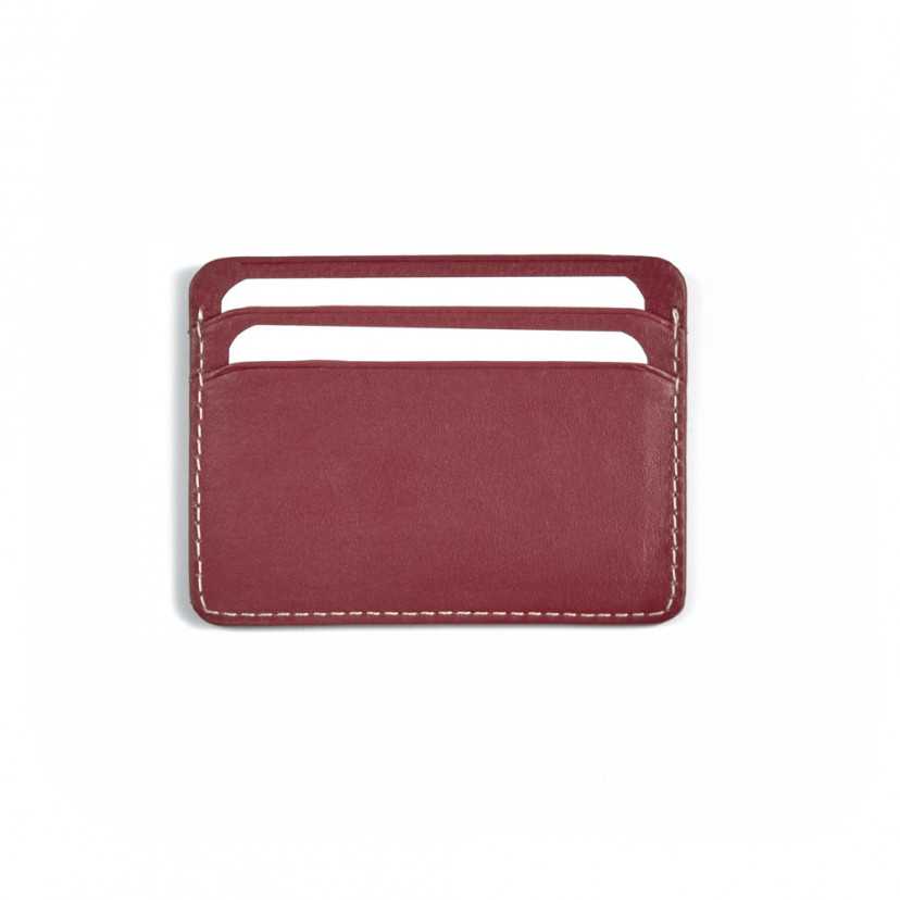 Mini leather cardholder in burgundy,rear view on a white background - MONPIEL