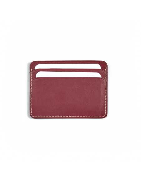 Mini leather cardholder in burgundy,rear view on a white background - MONPIEL Mini leather cardholder in burgundy,rear view on a white background - MONPIEL