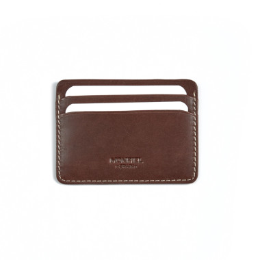Mini Havana leather cardholder, front view, on white background - MONPIEL 2