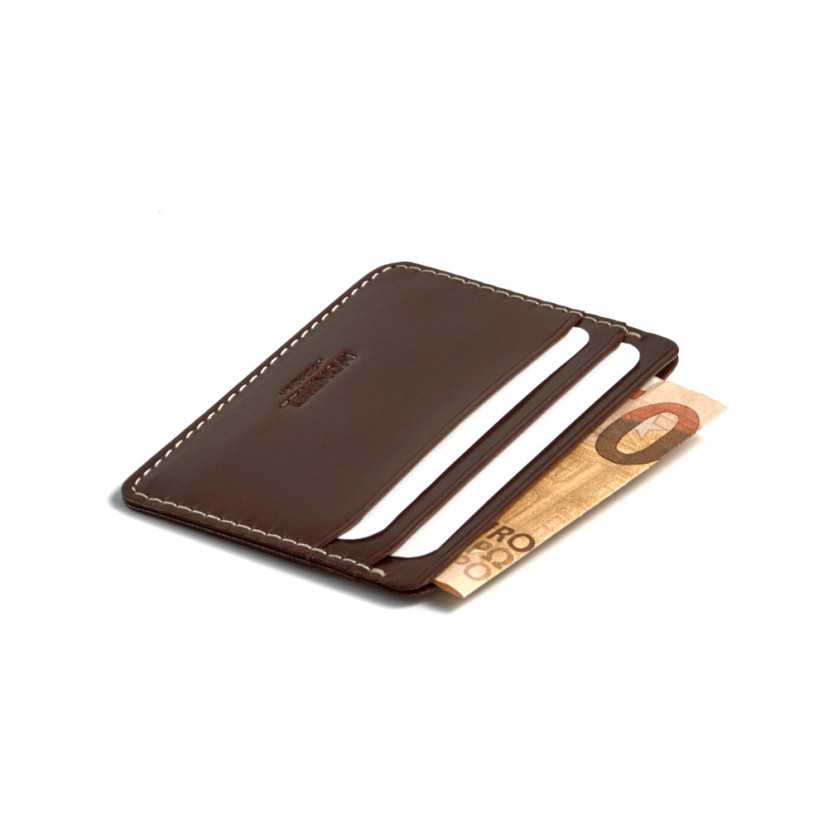 Mini leather cardholder in brown,perspective view,slot details on a white background - MONPIEL