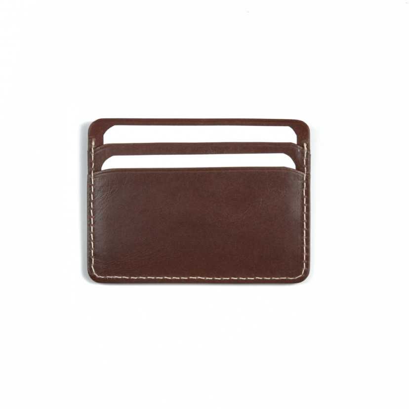 Mini leather cardholder in brown,rear view on a white background - MONPIEL