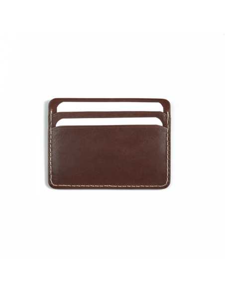 Mini brown leather cardholder, rear view on white background - MONPIEL