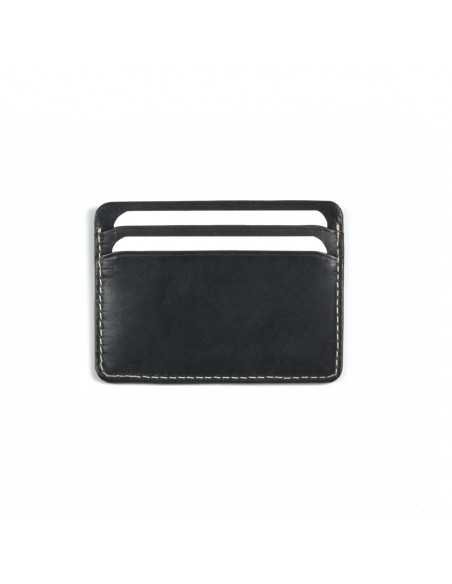 Mini black leather cardholder, rear view showing card slots, on white background - MONPIEL Mini black leather cardholder, rear view showing card slots, on white background - MONPIEL