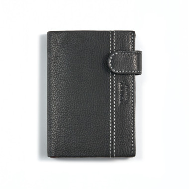 Brown leather wallet with clasp and internal coin pocket, front view on white background - MONPIEL 2