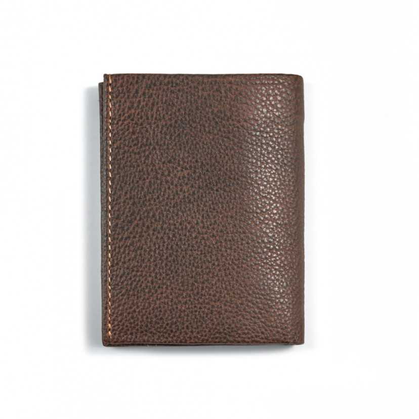 Brown leather wallet with interior coin pocket, rear view on white background - MONPIEL