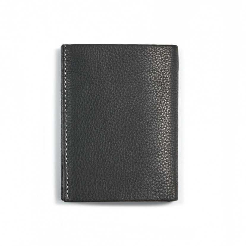 Black leather wallet with coin purse inside, shown from the back on a white background - MONPIEL