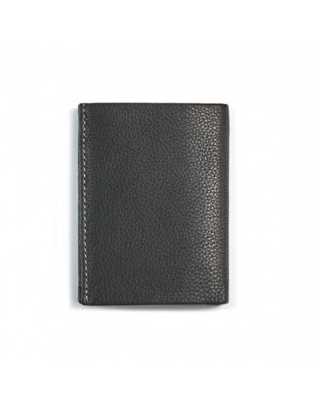 Portefeuille en cuir noir avec porte-monnaie intégré, vue arrière sur fond blanc - MONPIEL