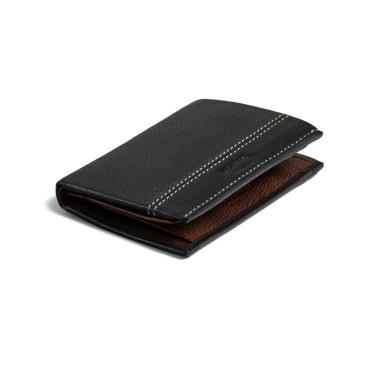 Black leather wallet with internal coin pocket, front view on white background - MONPIEL 2