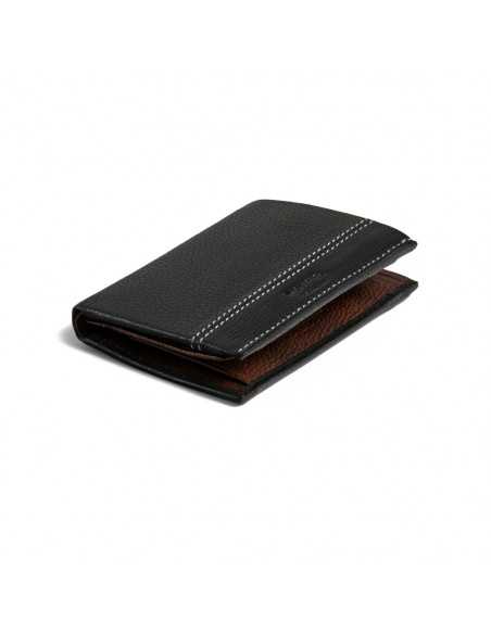 Black leather wallet with coin purse inside, shown in perspective on a white background - MONPIEL