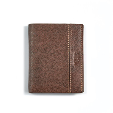 Simple brown leather billfold, front view on white background - MONPIEL 2