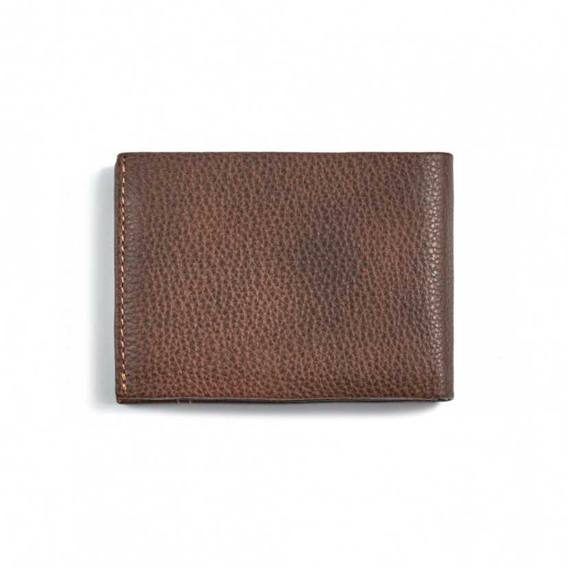 Small brown leather wallet with coin purse, shown from the back on a white background - MONPIEL