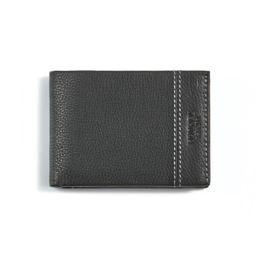 Petit portefeuille américain en cuir noir avec porte-monnaie, vue de face sur fond blanc - MONPIEL