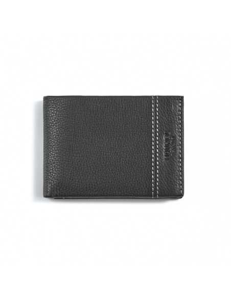 Petit portefeuille américain en cuir noir avec porte-monnaie, vue de face sur fond blanc - MONPIEL