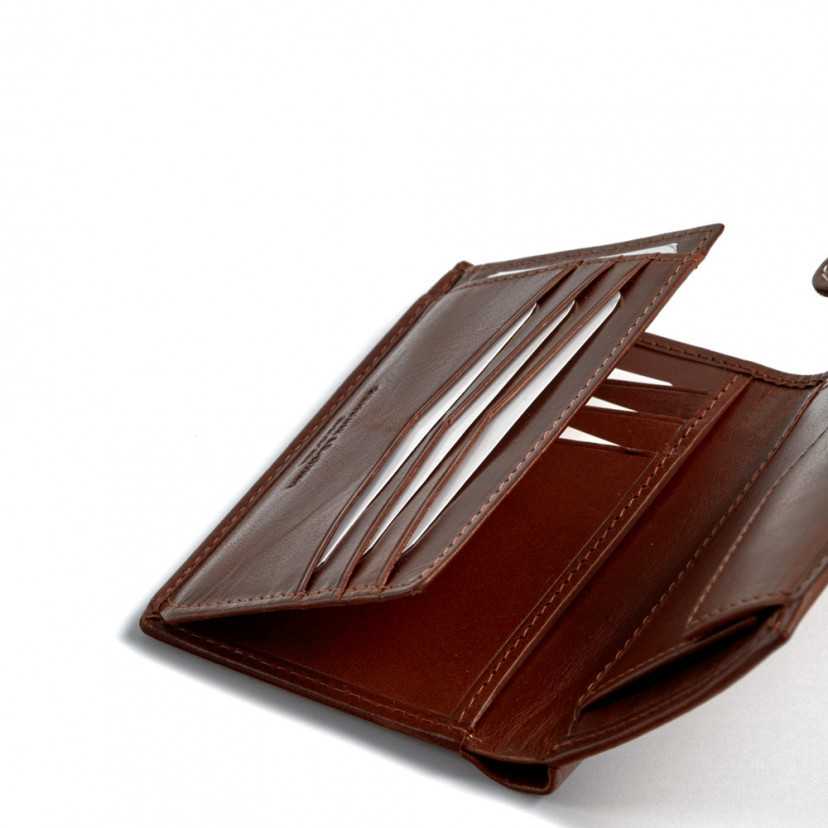 Leather clasp wallet with coin purse inside in tan, featuring card slots, on a white background - MONPIEL