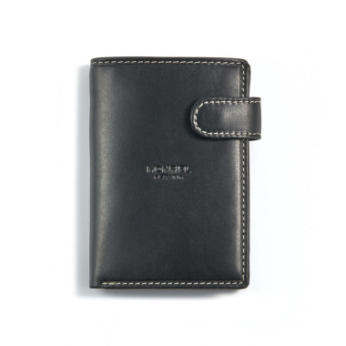 Leather clasp wallet with coin purse inside in tan, shown from the front on a white background - MONPIEL 2