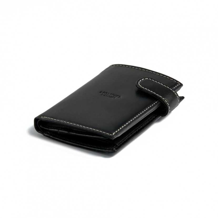 Leather clasp wallet with coin purse inside in black, shown in perspective on a white background - MONPIEL