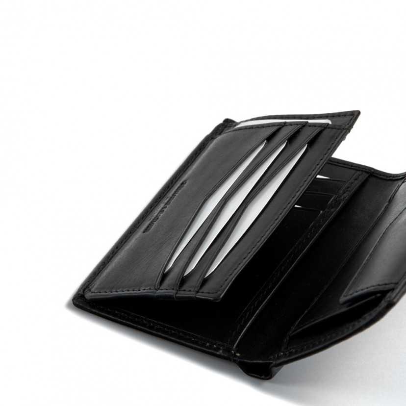 Leather clasp wallet with coin purse inside in black, featuring card slots, on a white background - MONPIEL