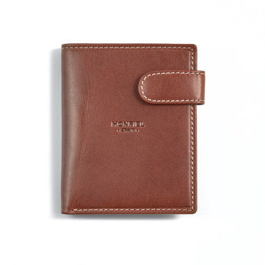 Cartera broche monedero trasero de piel en color cuero con vista frontal sobre fondo blanco - MONPIEL 2