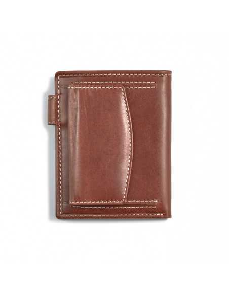 Cartera broche monedero trasero de piel en color cuero con vista trasera sobre fondo blanco - MONPIEL