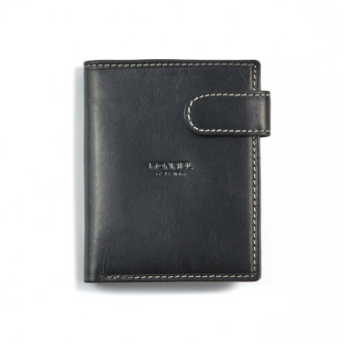 Cartera broche monedero trasero de piel en color cuero con vista frontal sobre fondo blanco - MONPIEL 2