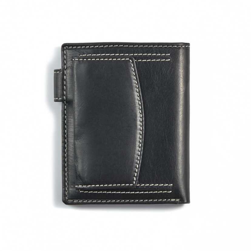 Leather clasp wallet with coin purse at the back in black, shown from the back on a white background - MONPIEL
