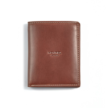 Porte-billets simple en cuir couleur cuir avec logo centré, vue de face sur fond blanc - MONPIEL 2
