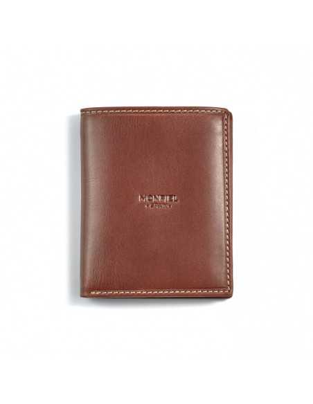 Simple wallet with central logo in tan, shown from the front on a white background - MONPIEL