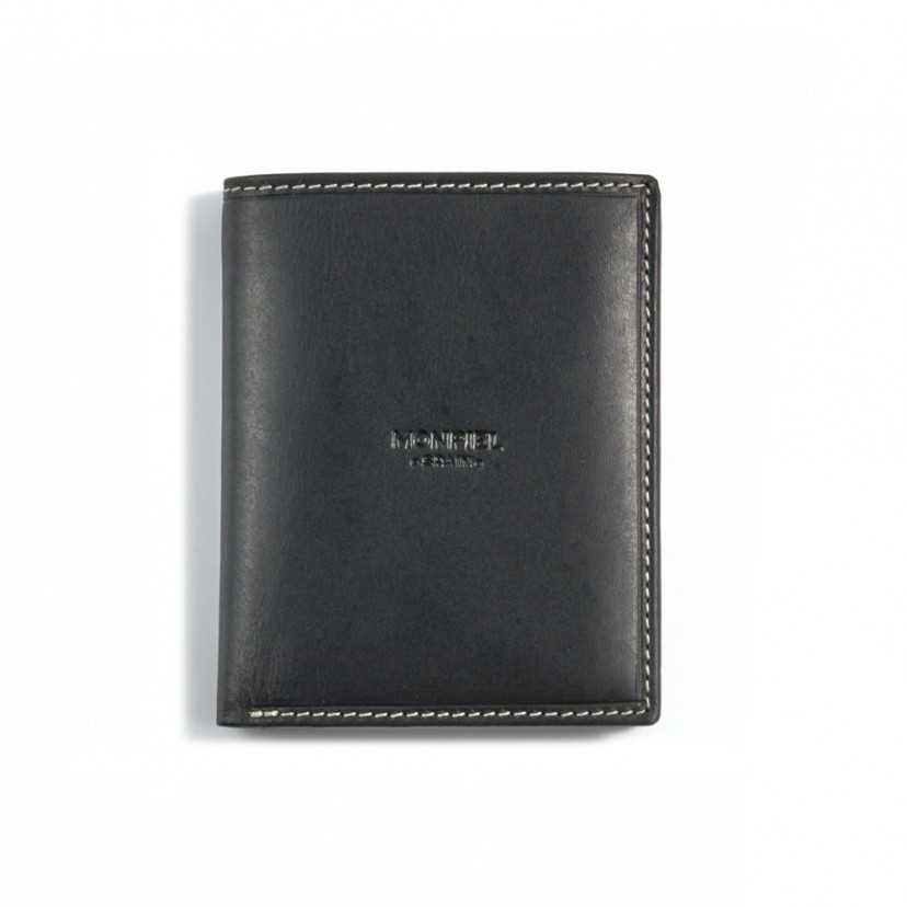 Simple wallet with central logo in black, shown from the front on a white background - MONPIEL