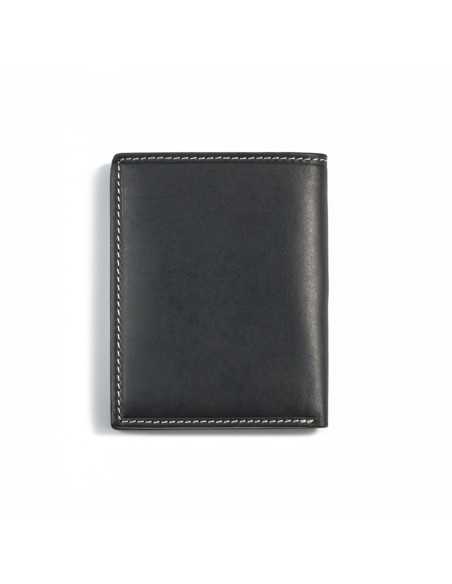 Porte-billets simple en cuir noir avec logo centré, vue arrière sur fond blanc - MONPIEL