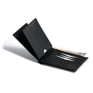 Cartera americana pequeña simple de piel en color cuero con vista frontal sobre fondo blanco - MONPIEL 2