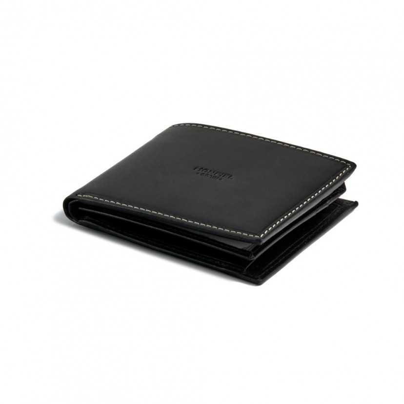 Large leather wallet with central logo in black, shown in perspective on a white background - MONPIEL