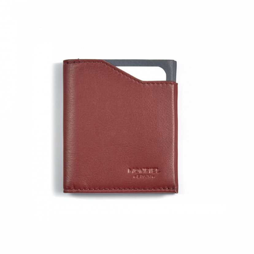 Burgundy leather pocket wallet, shown from the front on a white background - MONPIEL