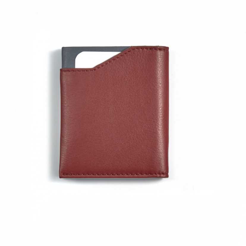 Burgundy leather pocket wallet, shown from the back on a white background - MONPIEL