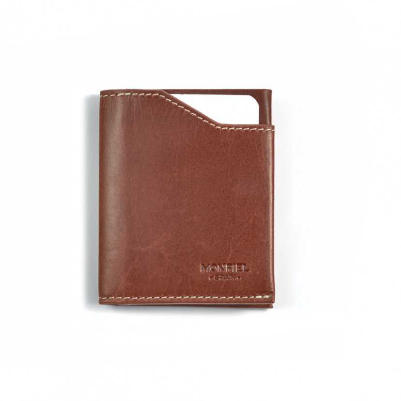 Tan leather pocket wallet, shown from the front on a white background - MONPIEL