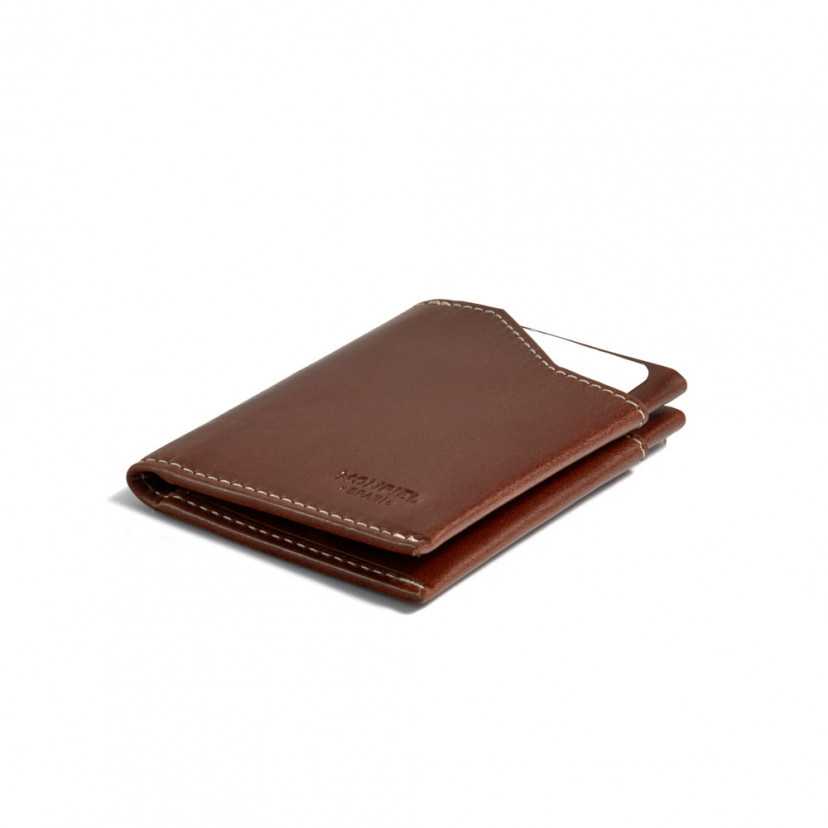 Tan leather pocket wallet, shown in perspective on a white background - MONPIEL