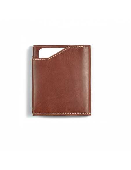 Portefeuille pocket en cuir couleur cuir, vue arrière sur fond blanc - MONPIEL