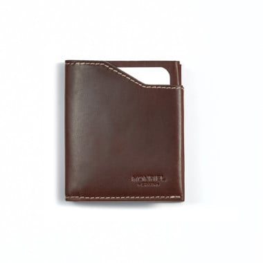 Burgundy leather pocket wallet, shown from the front on a white background - MONPIEL 2