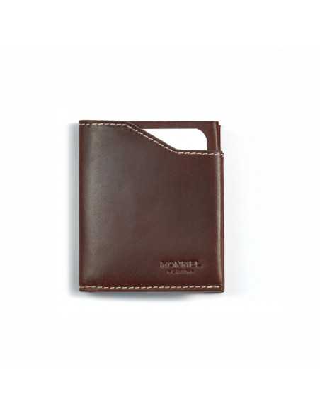 Brown leather pocket wallet, front view on white background - MONPIEL