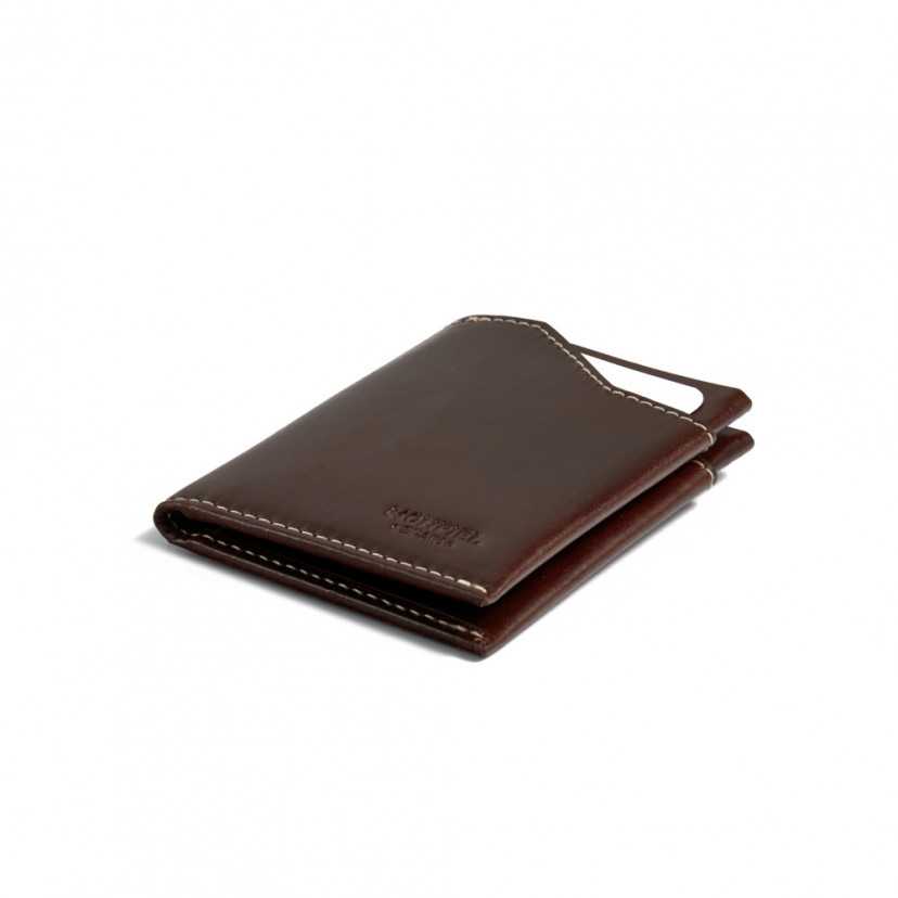 Brown leather pocket wallet, shown in perspective on a white background - MONPIEL