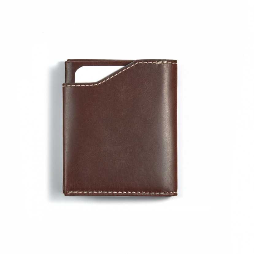 Brown leather pocket wallet, shown from the back on a white background - MONPIEL
