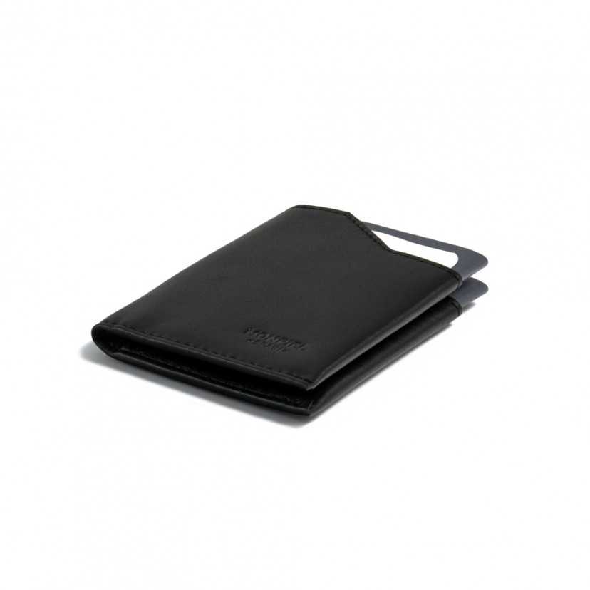 Black leather pocket wallet, shown in perspective on a white background - MONPIEL