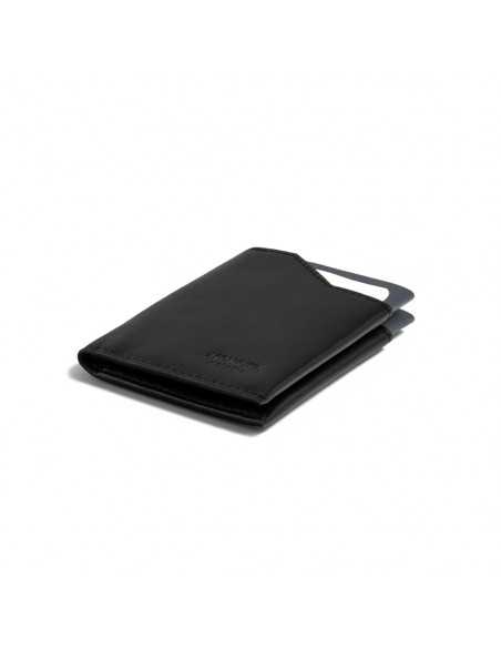 Black leather pocket wallet, perspective view on white background - MONPIEL