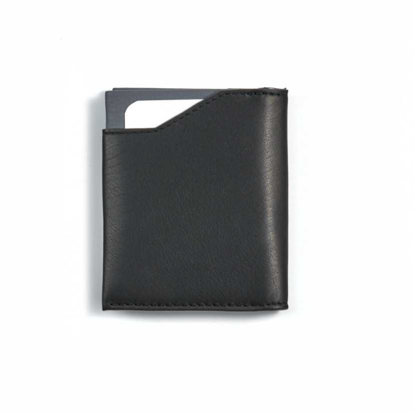 Black leather pocket wallet, shown from the back on a white background - MONPIEL