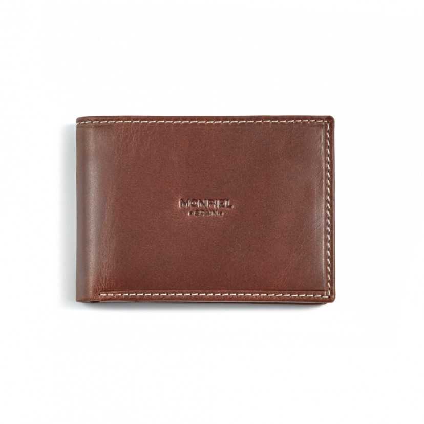 Small simple leather wallet in tan, shown from the front on a white background - MONPIEL